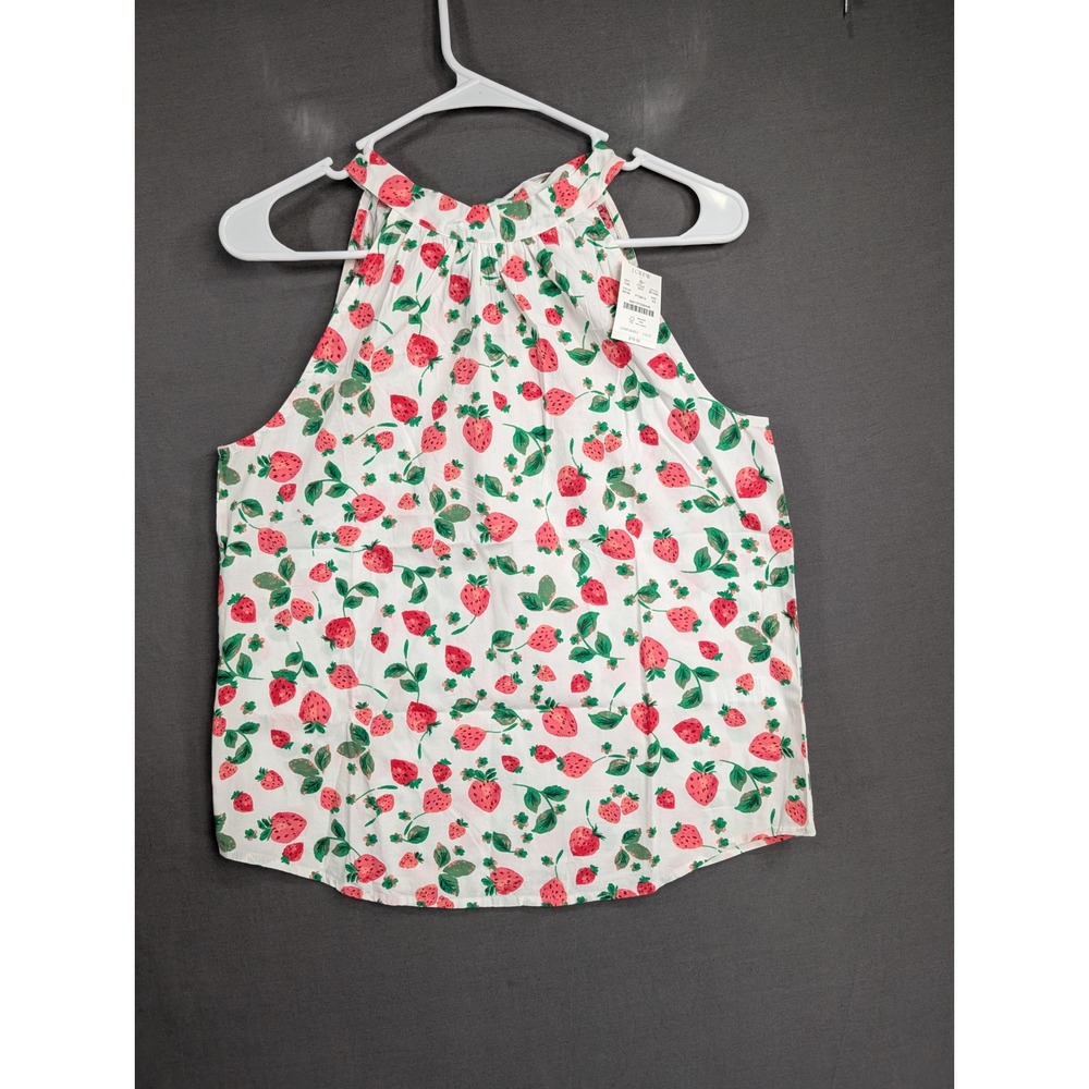J.Crew Strawberry Print Halter Tie-Back Top BY430 White XS NEW